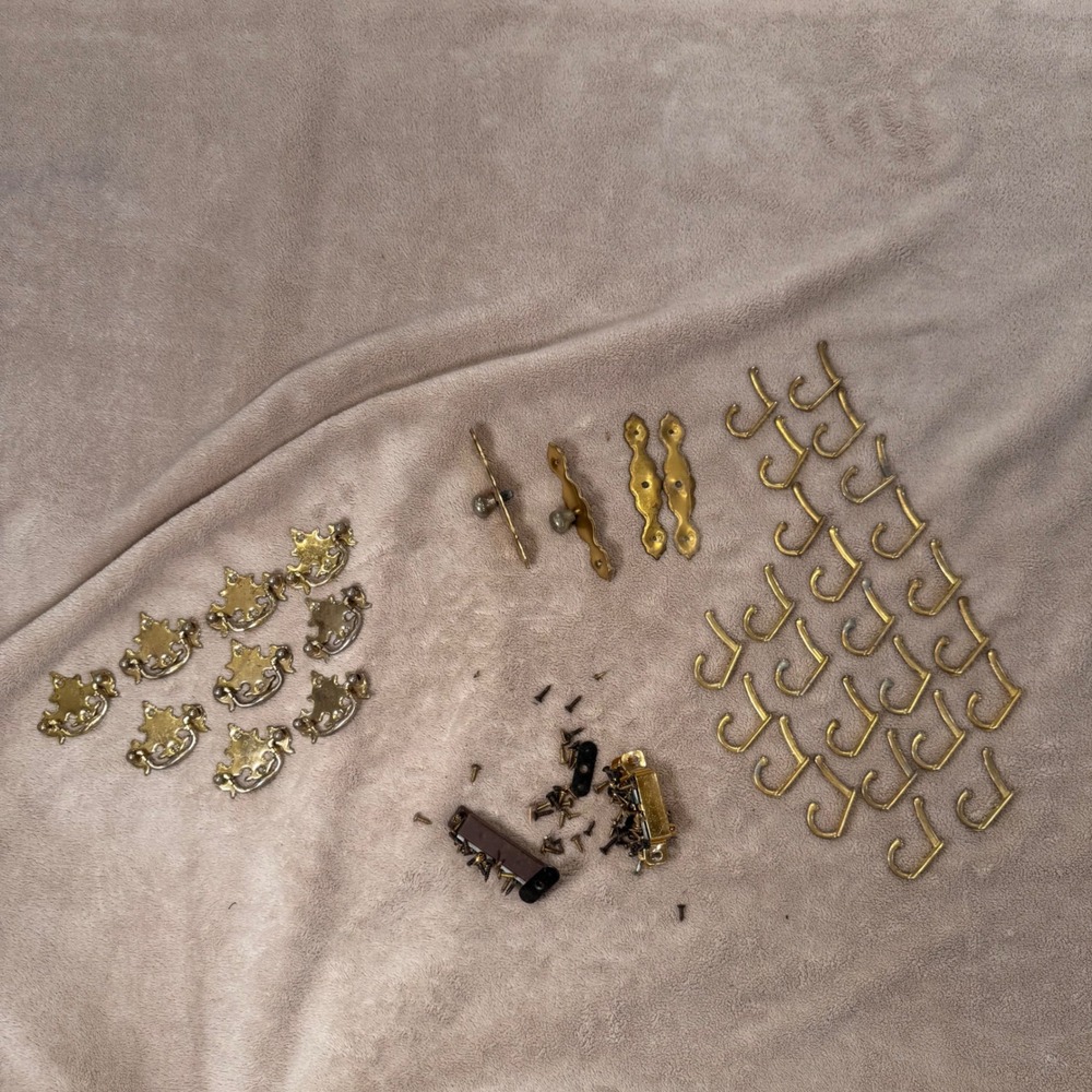 Vintage Brass Hardware Lot Drawer Pulls Hooks Ornate Retro Boho Cottagecore